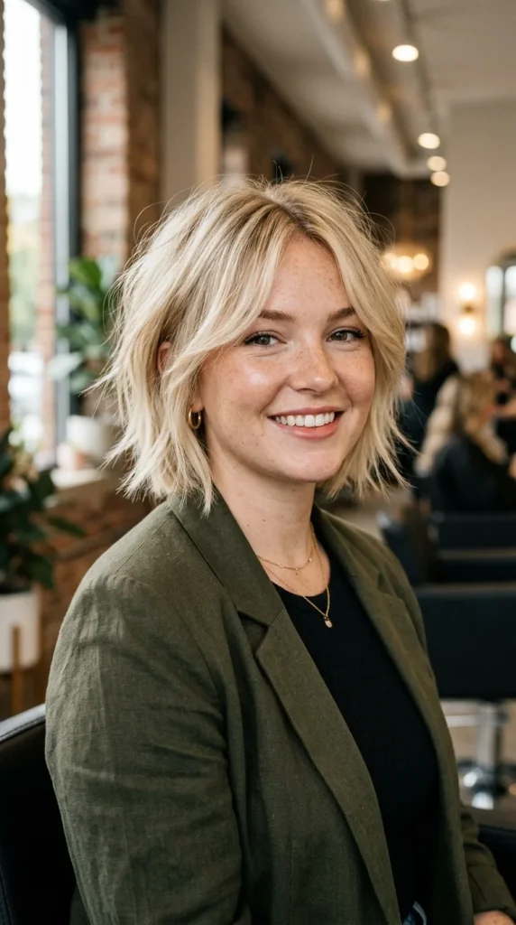 Wispy Layered Bob for Round Face