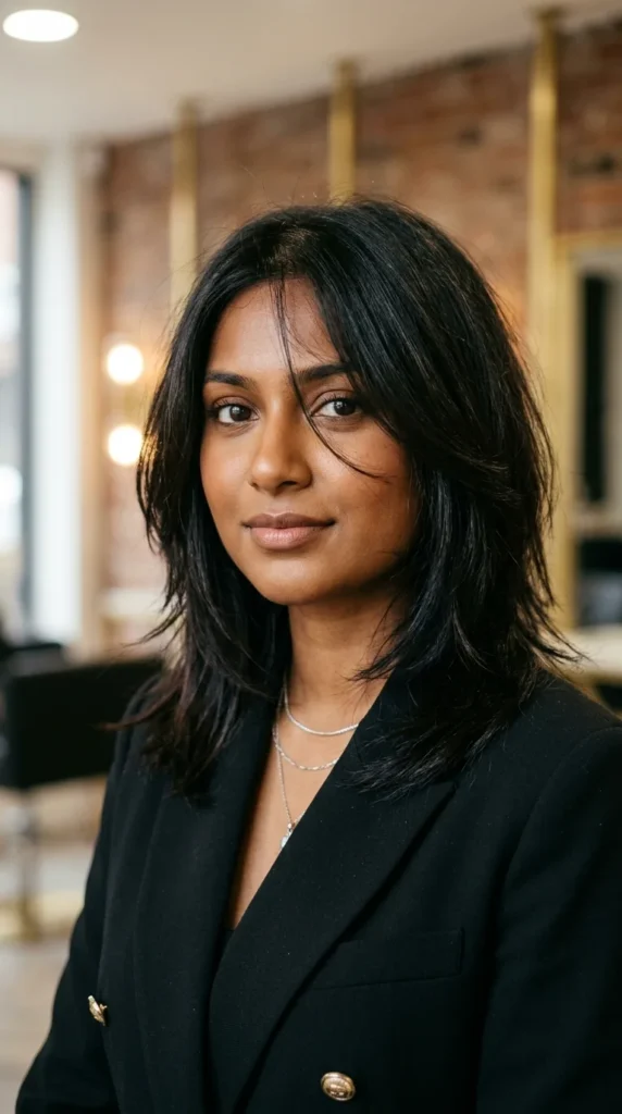 Wispy Layers on Shoulder-Length Hair for Round Face