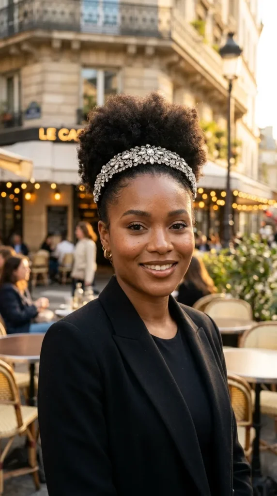 Afro Puff with Crystal Headband