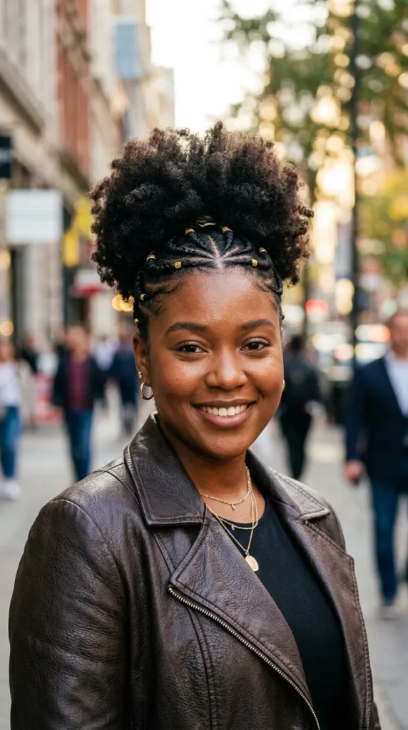 Afro Puff with Front Braids