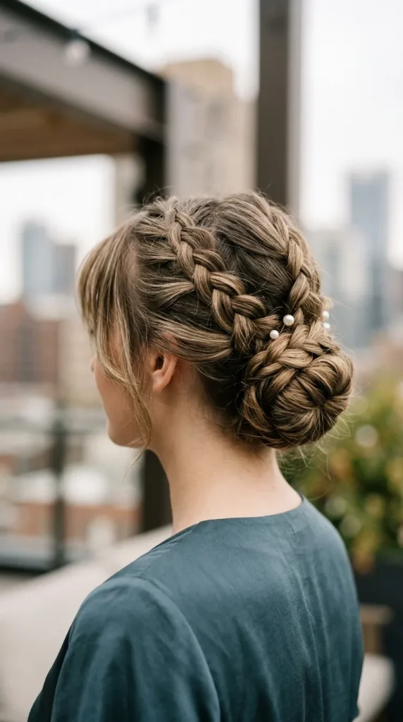 Braided Bun with Curtain Bangs