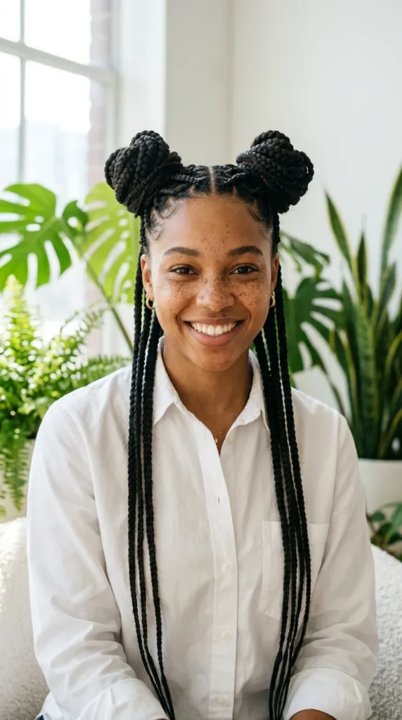 Braided Space Buns with Long Braids