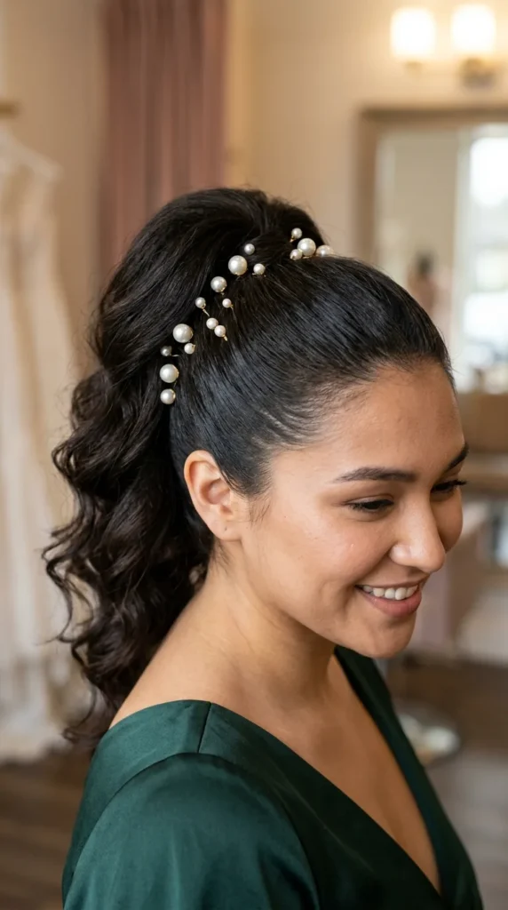 Bridal Ponytail with Pearl Pins