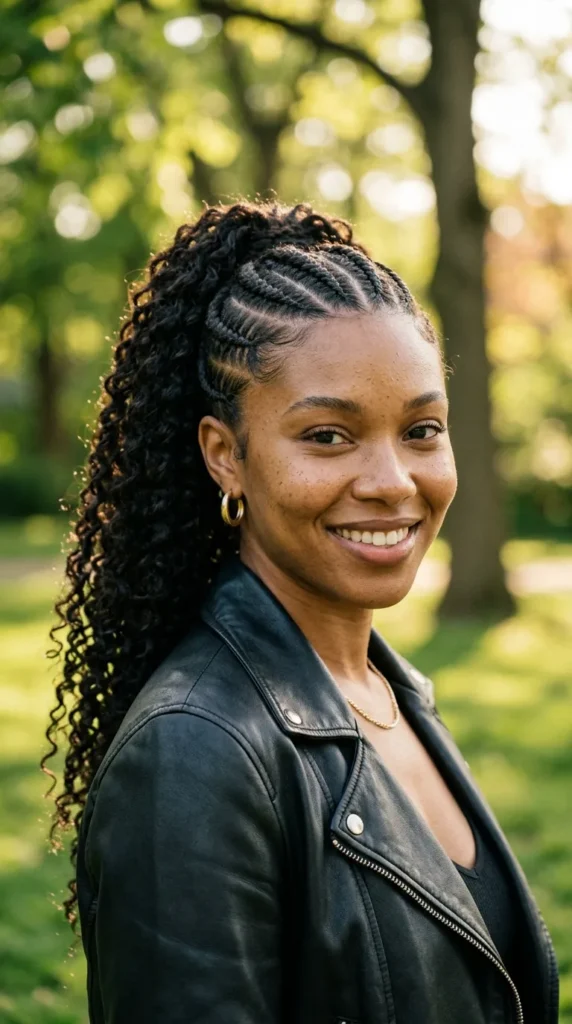 Cornrows with Long Curly Ponytail