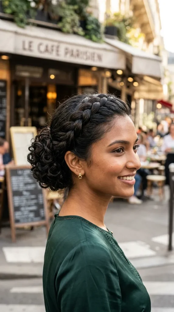 Crown Braid with Curly Bun