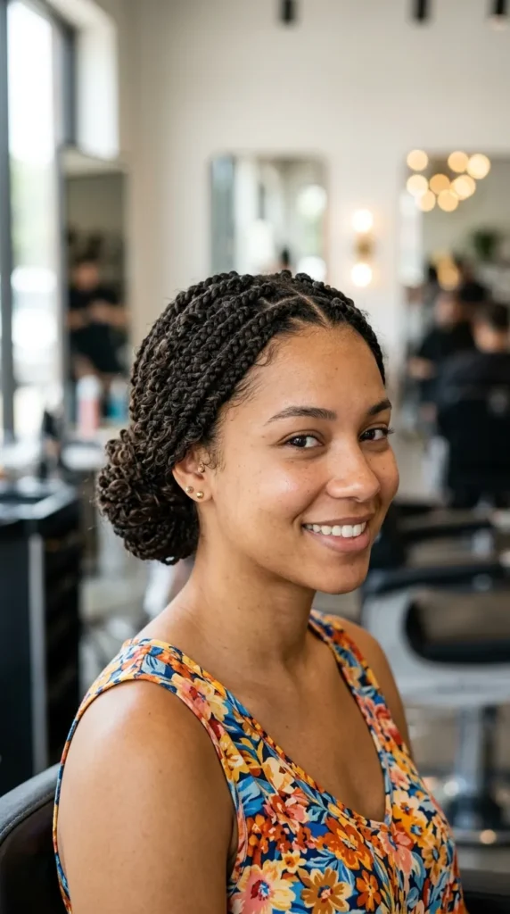 Curly Braids with Low Bun