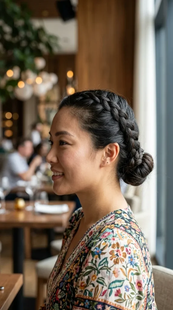 Dutch Braid into a Low Bun