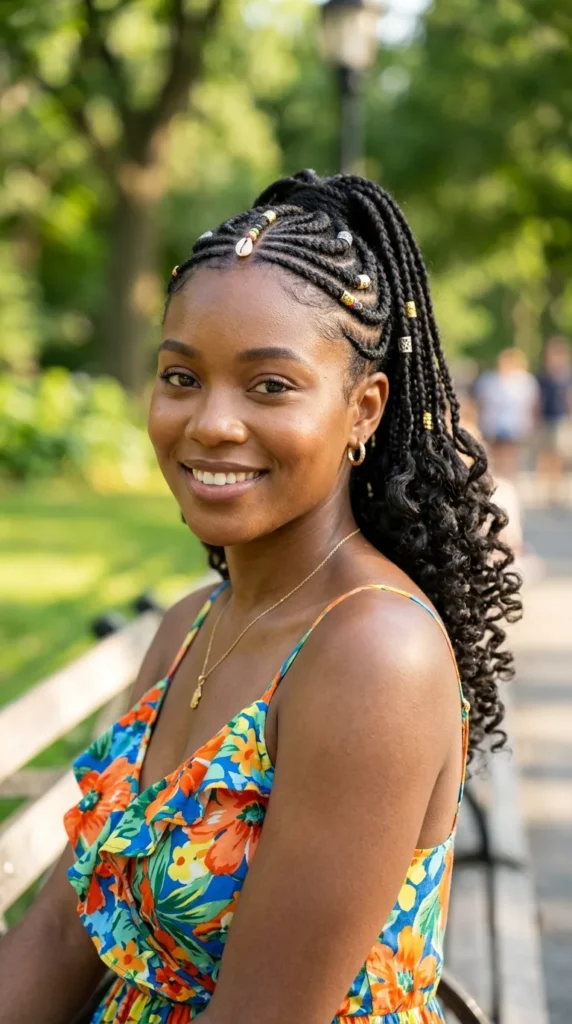 Fulani Ponytail with Curled Ends