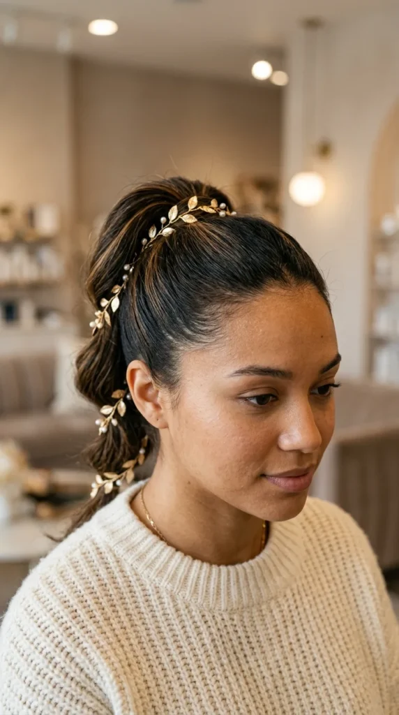 Gold Leaf Bridal Ponytail