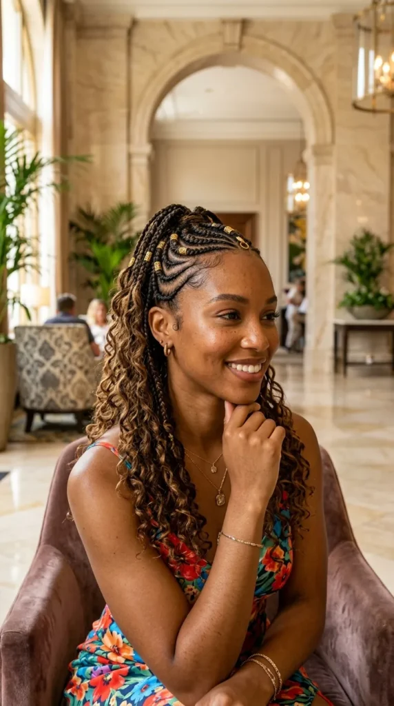 Half-Up Fulani Braids with Waves