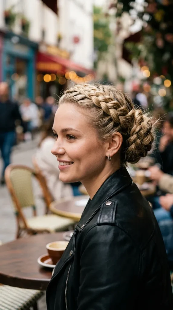 Halo Braid with Textured Bun