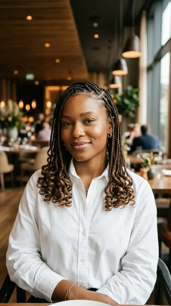 Knotless Braids with Curled Ends