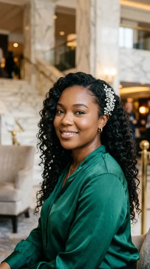 Long Soft Curls with Crystal Hair Comb