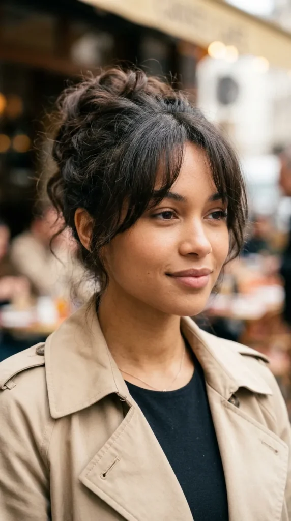 Loose Updo with Curtain Bangs