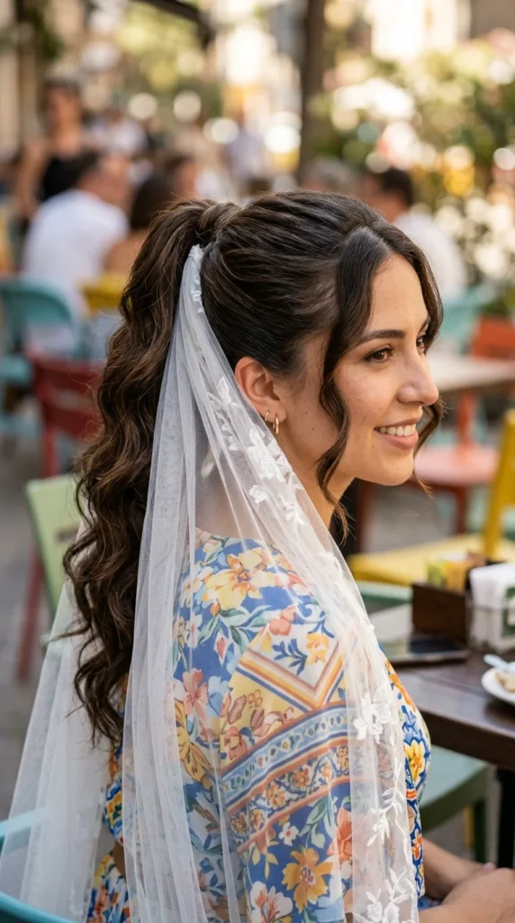 Loose Wavy Ponytail with Veil