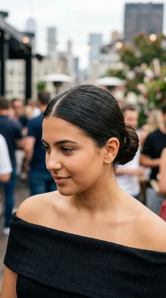 Low Bun with a Center Part