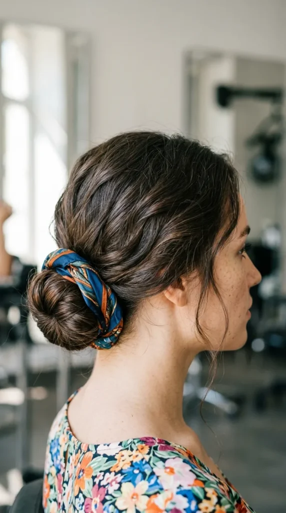 Low Bun with a Silk Scarf