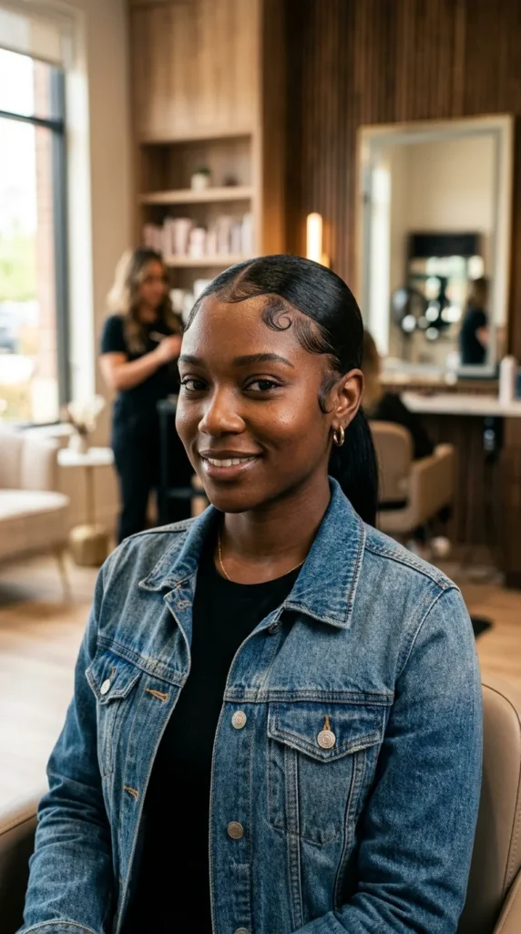 Low Ponytail with Swooped Edges
