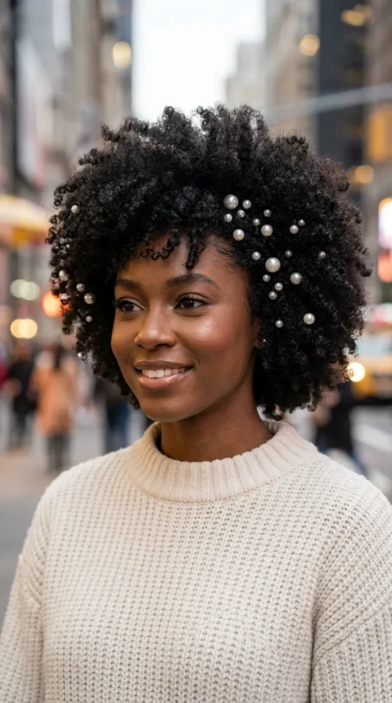 Natural Afro with Pearl Hair Pins