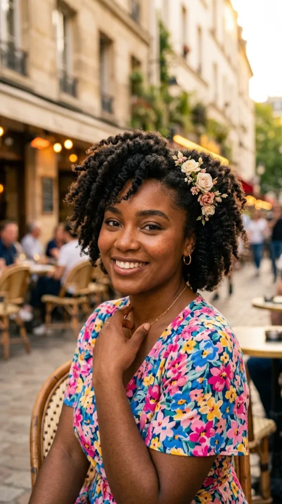 Natural Twist-Out with Floral Pins