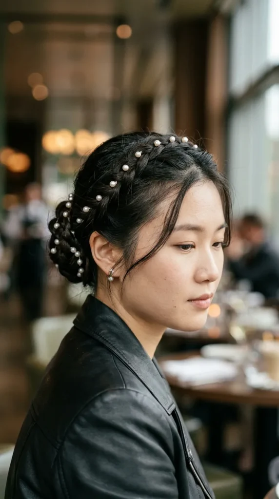 Pearl-Embellished Braided Updo