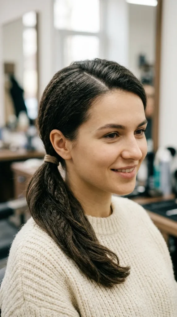 Side-Part Low Ponytail