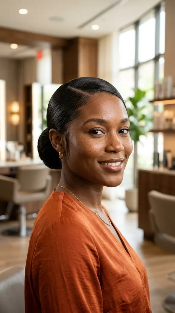 Sleek Low Bun with Side Part