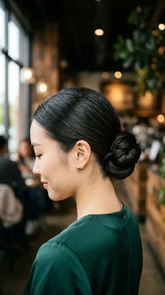 Sleek Low Chignon with Soft Layers