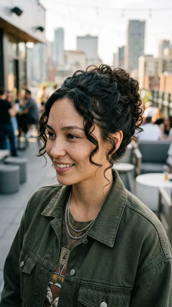 Soft Curly Updo with Natural Volume