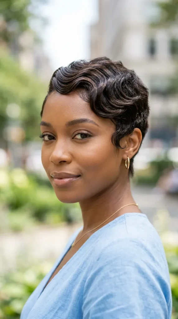 Soft Finger Waves on Pixie Cut