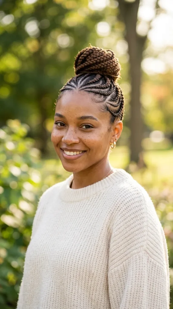 Swirl Cornrow Bun Style