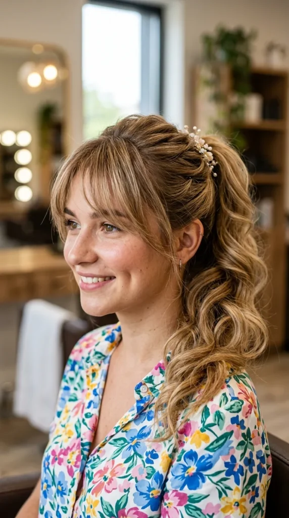 Wispy Bangs Wedding Ponytail
