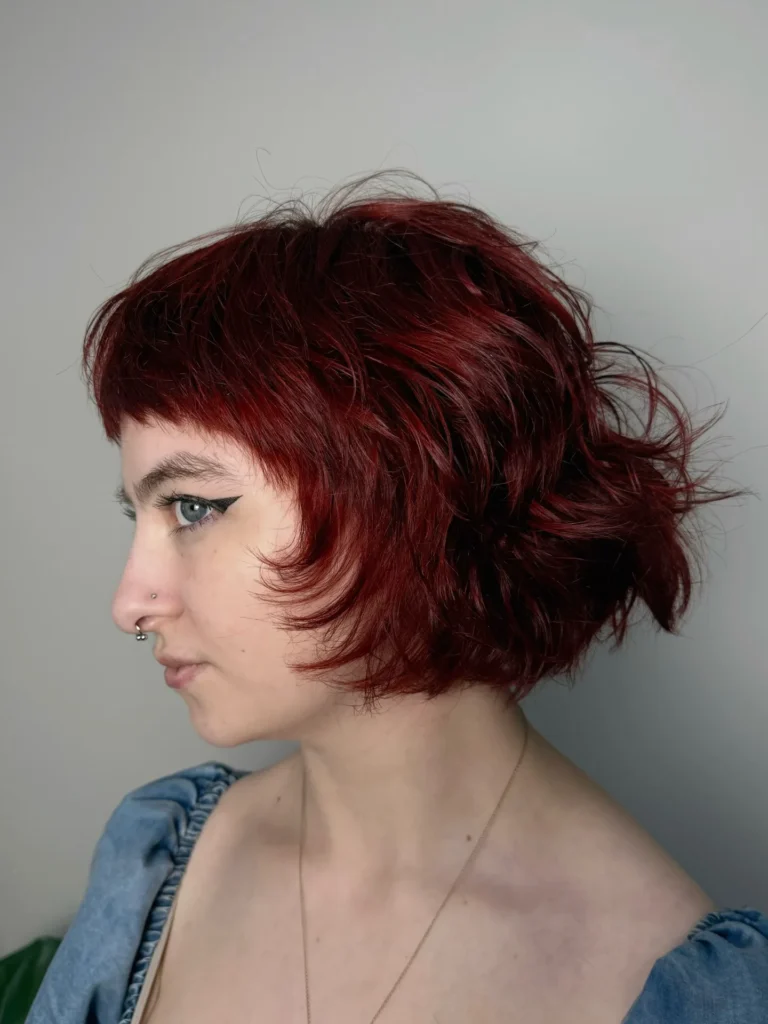 Crimson Micro-Fringe Shaggy Bob