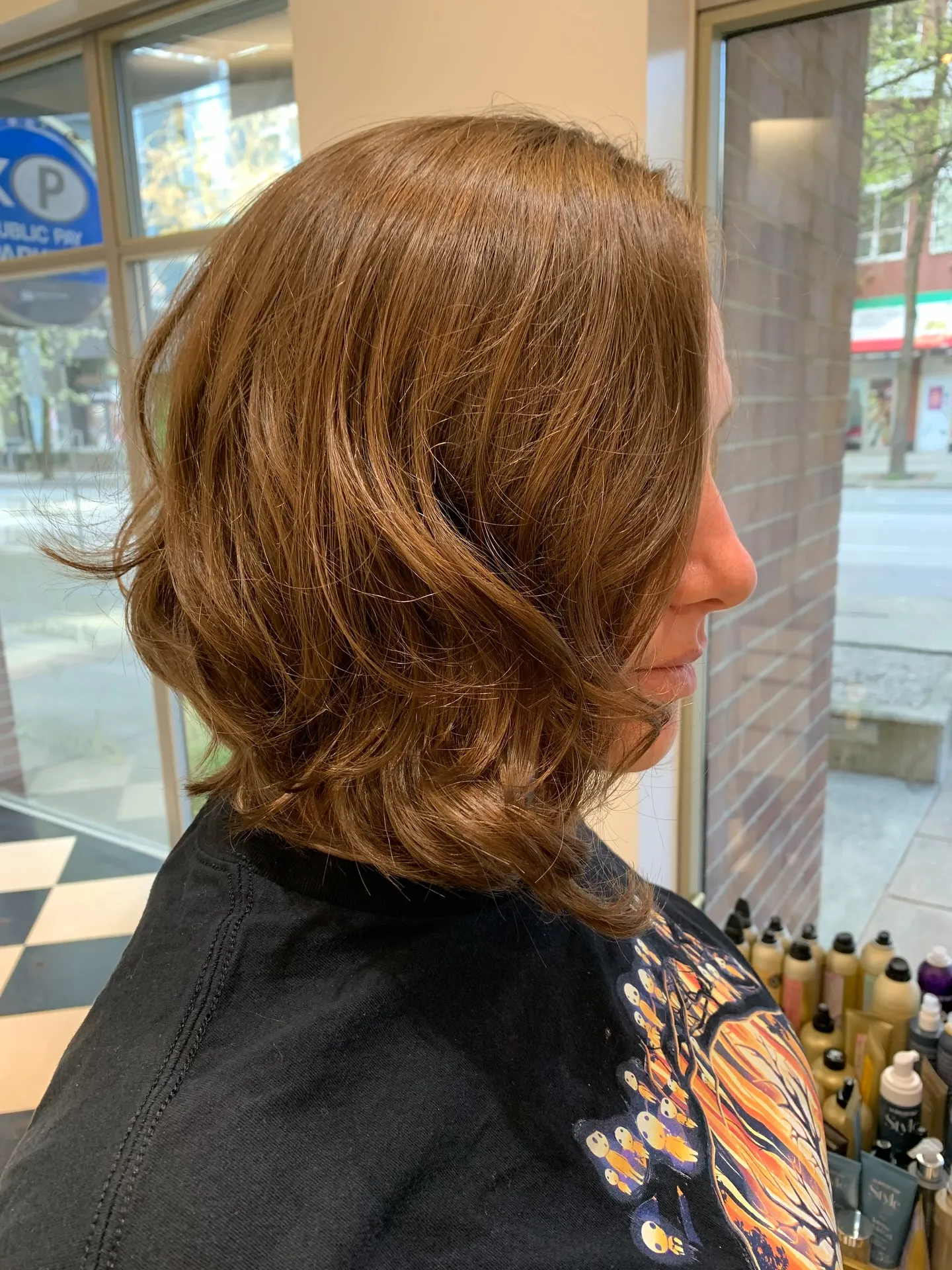 Layered Caramel Lob with Side Sweep