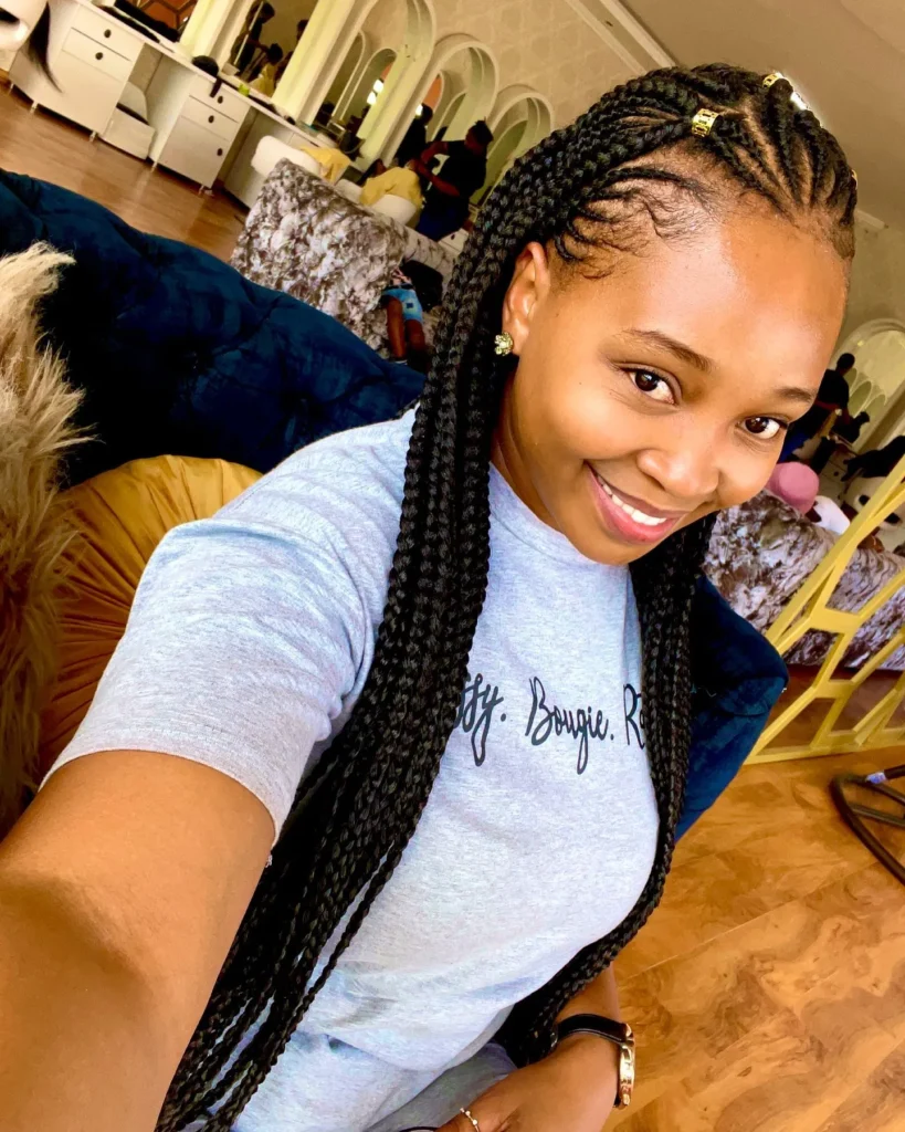 Side-Swept Fulani Braids with Gold Accents