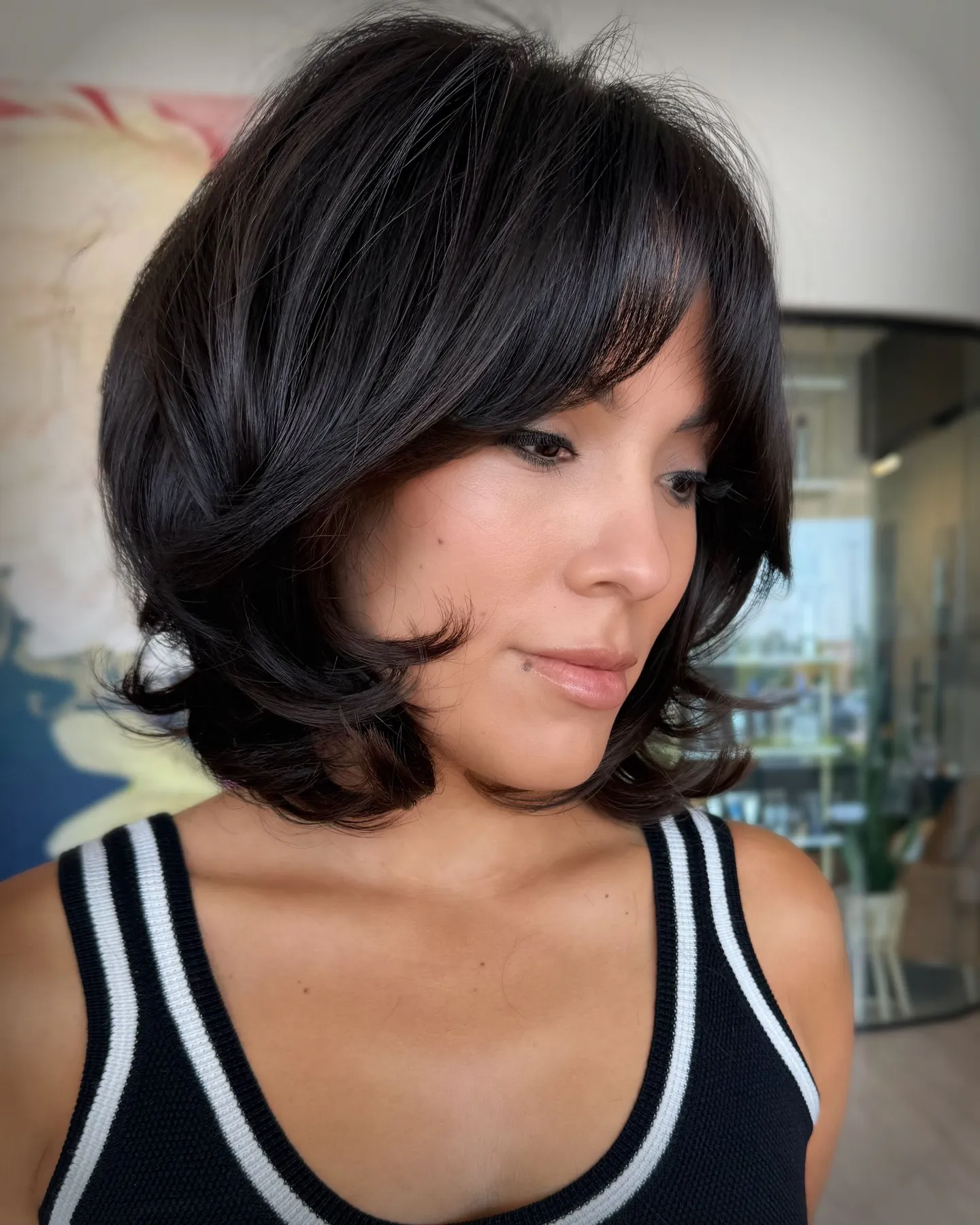 Voluminous Rounded Bob with Curtain Bangs